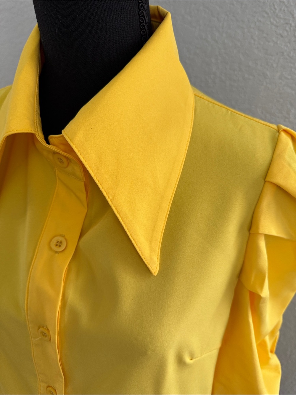 Yellow Puff Sleeve Button-Down Blouse - Picture 2 of 7